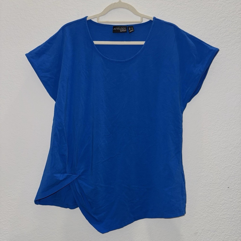 Attitudes By Renee Women's L Tee Shirt Short Sleeve Blue Casual Preppy Dressy